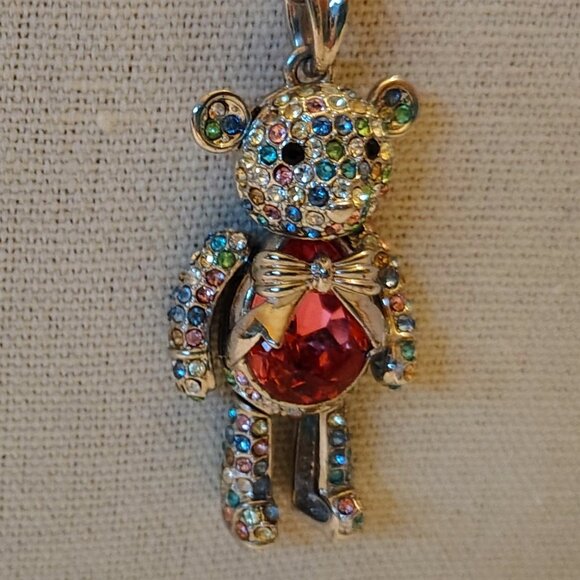 Swarovski Crystals J. Nina Necklace Teddy Bear Articulated Pastels Pink - Picture 1 of 9